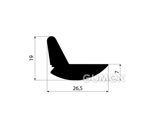 Gumový profil tvaru "L", 19x26,5/7mm, 70°ShA, EPDM, -40°C/+100°C, čierny